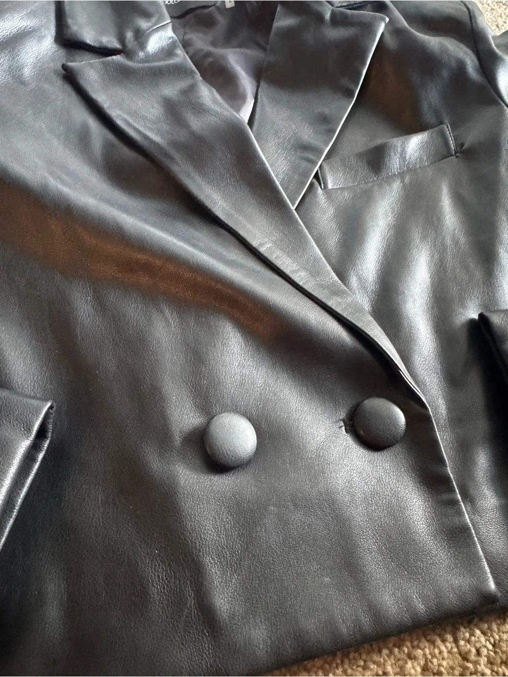 Dolce Cabo Vegan Leather Double Breasted Cropped Blazer